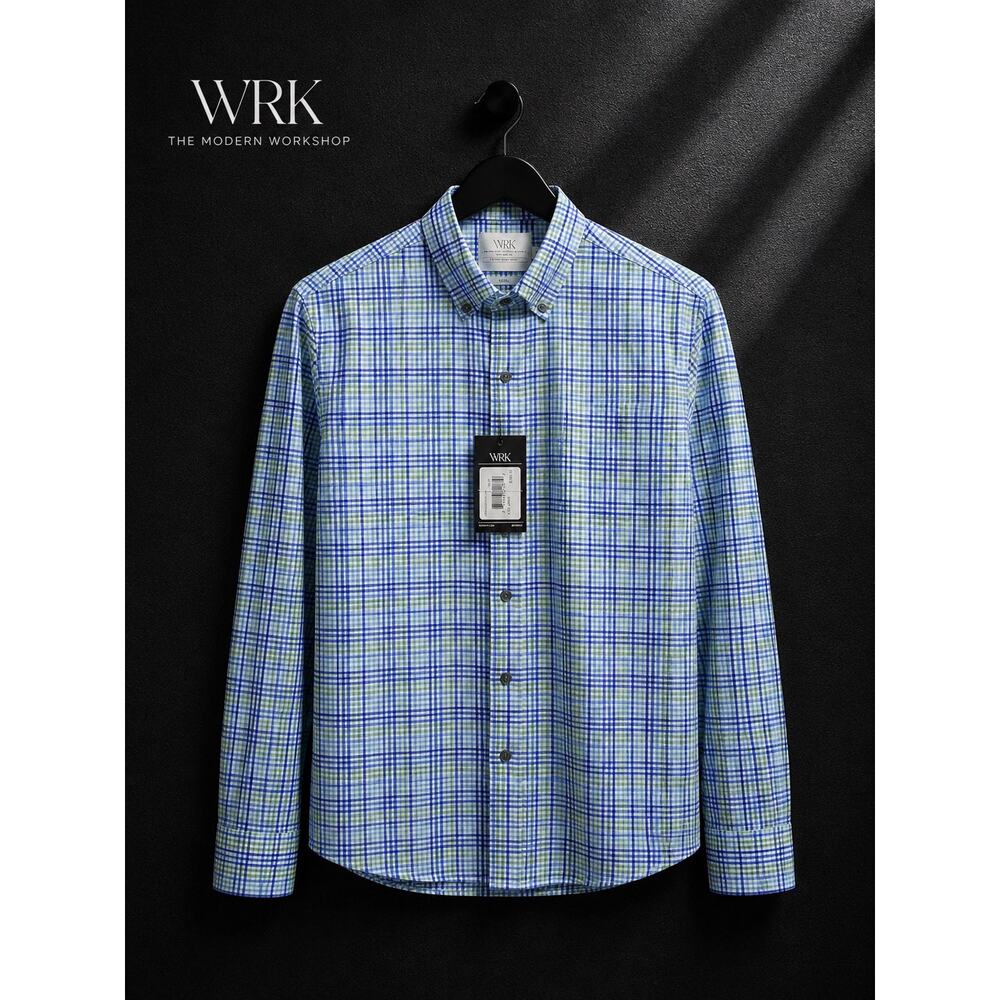 WRK The Reworked Shirt Men’s Large Blue Green Plaid Slim Fit NWT $128